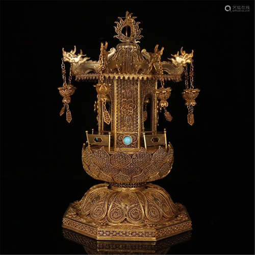 CHINESE GILT SILVER WEAVEN BUDDHIST NICHE