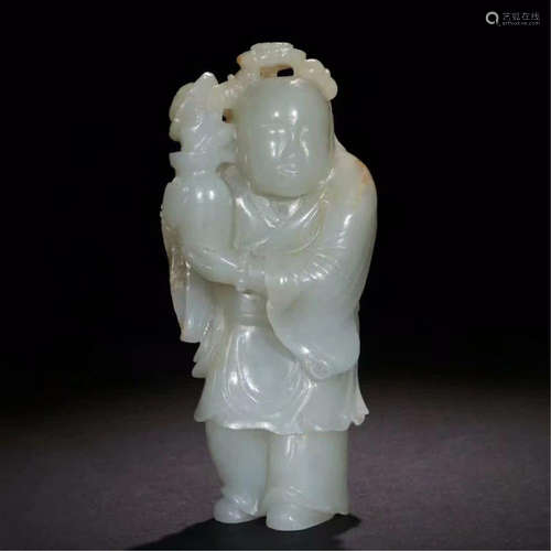 CHINESE JADE BOY WITH VASE