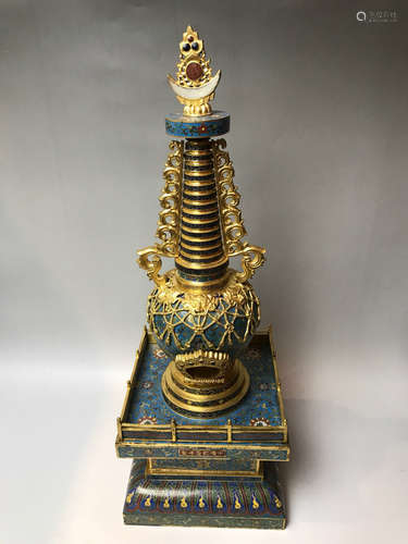 A CLOISONNE BUDDHIST PAGODA