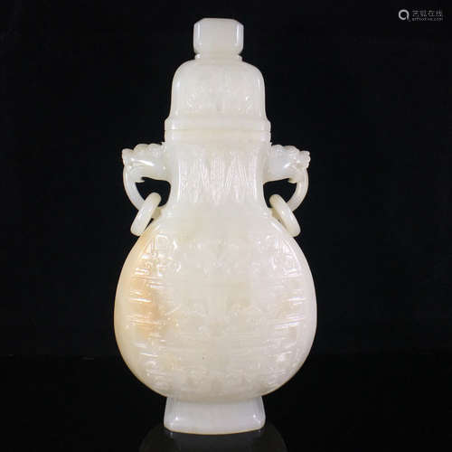 A LARGE HETIAN JADE EAR VASE