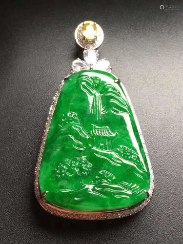 A STORY-TELLING JADEITE PENDANT WITH 18K GOLD FRAME