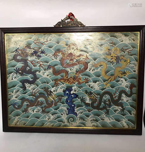 A CLOISONNE SCREEN DEPICTING FIVE DRAGONS