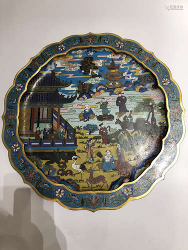 A COLORFUL CLOISONNE PLATE WITH QIANLONG MARKING