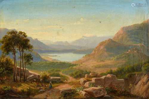 Eugen von GuérardItalienische LandschaftÖl auf Leinwand. 21 x 31,5 cm.Monogrammiert unten Mitte