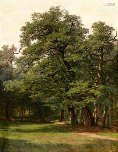 Alexandre Calame, zugeschriebenBaumlichtungÖl auf Papier, auf Leinwand aufgezogen. 55 x 43 cm.