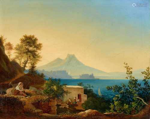 Ludwig RichterAm Golf von Neapel. Blick über das Castel dell'ovo auf den VesuvÖl auf Leinwand. 41