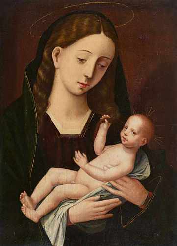 Meister der Weiblichen HalbfigurenMadonna mit KindÖl auf Holz. 40 x 28,5 cm.ProvenienzConvento de