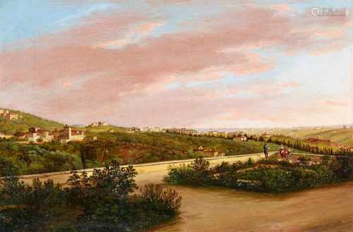 Giuseppe GherardiBlick vom Boboli-Garten in FlorenzÖl auf Leinwand (doubliert). 30 x 45,5 cm.