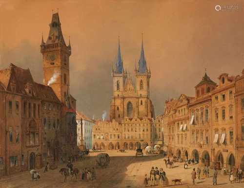 Unbekannter Künstler des 19. JahrhundertsAnsicht von Prag mit Blick auf das Rathaus und die