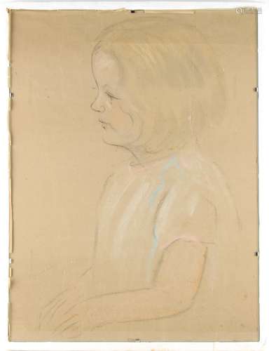 Property of a deceased estate - a pastel sketch of a girl, glazed (see illustration).