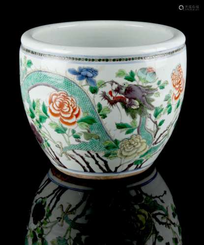 Property of a lady - a 19th century Chinese famille verte dragon & phoenix planter, restored, 10ins.
