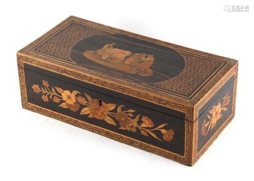 Property of a lady - a 19th century parquetry & marquetry decorated rectangular box, 10.4ins. (26.