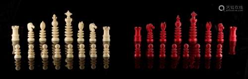 Property of a gentleman - a 19th century English ivory Lund type chess set, complete, the kings