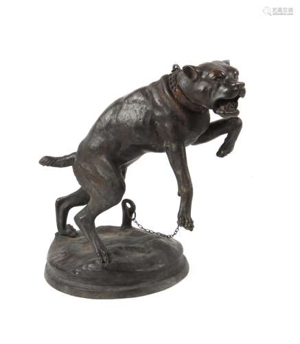 Property of a gentleman - a bronze model of a chained pit bull terrier, signed 'VALTON' to base,