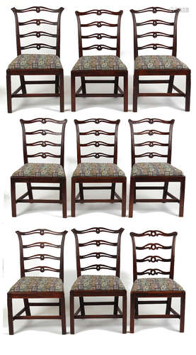 Property of a gentleman - a matched set of nine (4,4,1) George III mahogany dining chairs in the