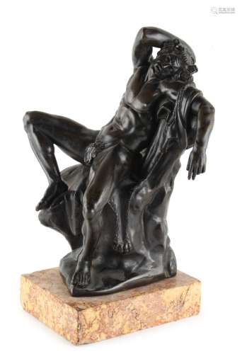 Property of a deceased estate - a 19th century bronze model of Pan, modelled seated, on marble base,
