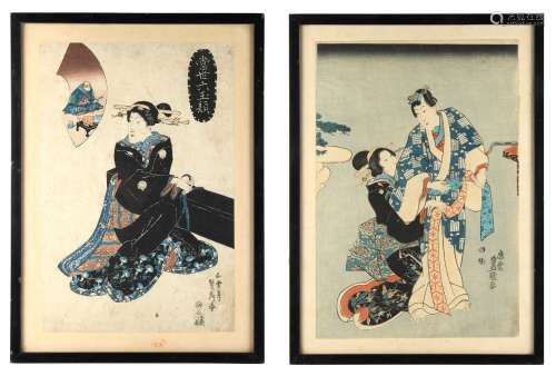 Property of a lady - Utagawa Toyokuni I (1769-1825) - Man and Woman Kabuki actors - woodblock print,