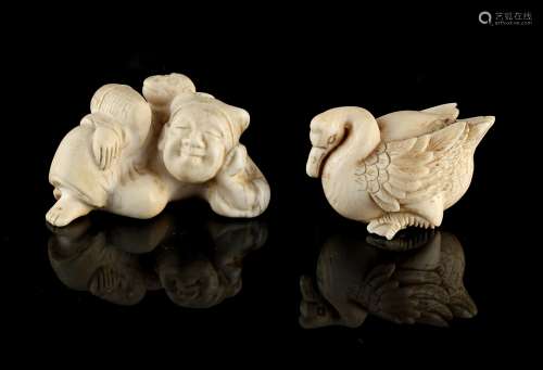 Property of a gentleman - two Japanese carved ivory netsukes, late 19th / early 20th century, one