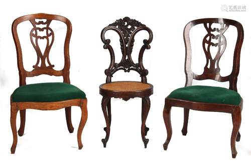 Property of a gentleman - two similar 18th century French provincial fruitwood side chairs, with