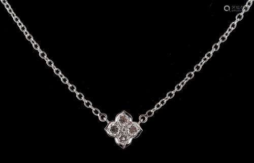 A Cartier 18ct white gold & diamond stylised flowerhead pendant on chain necklace, set with five