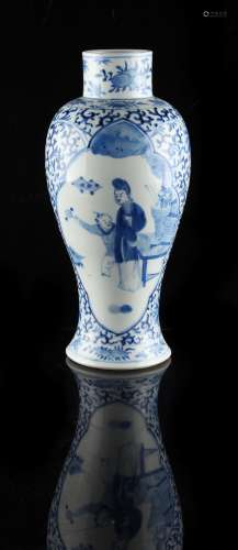 Property of a gentleman - a late 19th century Chinese blue & white baluster vase, painted with two