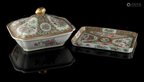 Property of a deceased estate - a 19th century Chinese Canton famille rose tureen, 9.65ins. (24.