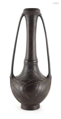 Property of a lady - a Japanese bronze two handled vase, Meiji period (1868-1912), decorated in