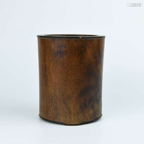 A Chinese Carved Hardwood Brush Pot