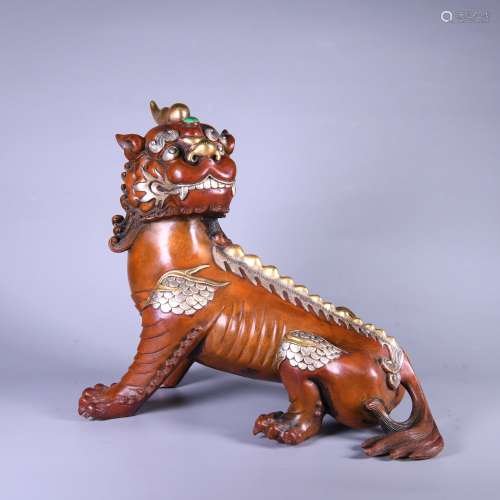 A Chinese Gilt Bronze Foo-Dog Decoration