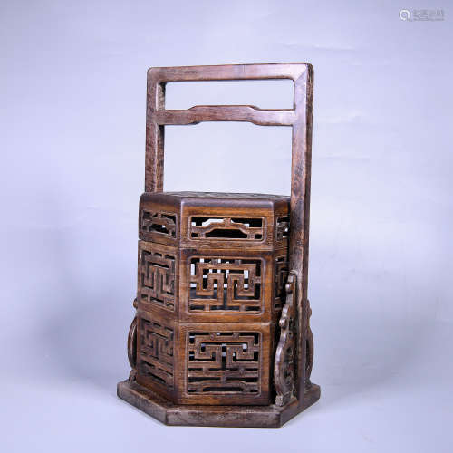 A Chinese Carved Huanghuali Box with Cover