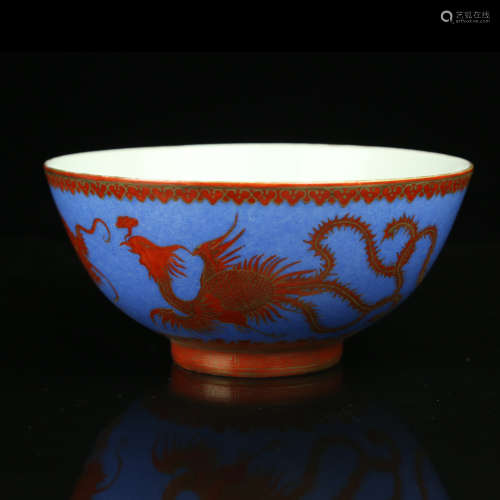 A Chinese Blue Ground Iron-Red Porcelain Bowl