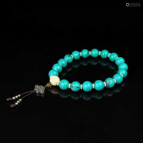 A Chinese Carved Turquoise Prayer Beads