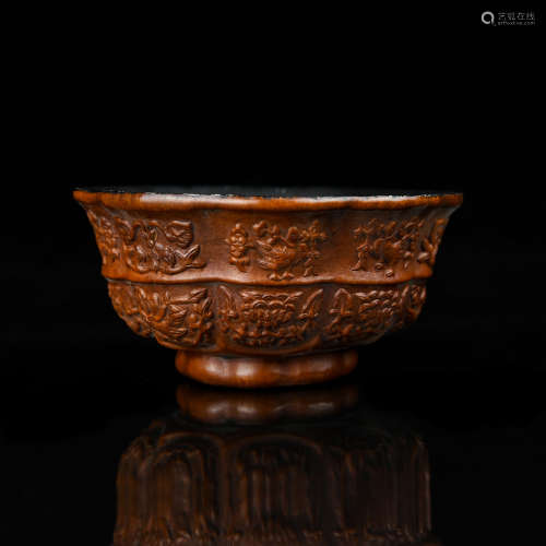 A Chinese Carved Double Gourd Bowl
