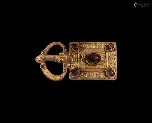 Gothic Gilt Silver Buckle with Garnets