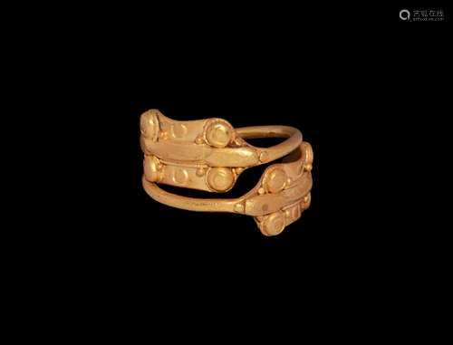 Celtic Gold Ring with Snake-Head Terminals