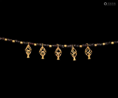 Western Asiatic Gold Pendant and Bead Necklace