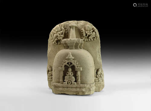 Tibetan Figural Stele with Stupa