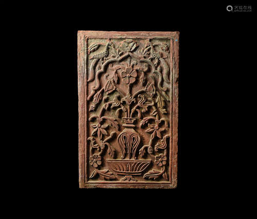 Indian Deccan Carved Stone with Flowers