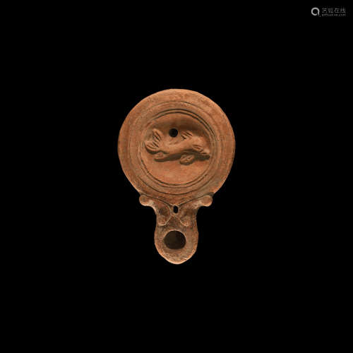 Roman Oil Lamp with Dolphin