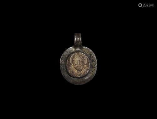 Silver Pendant with Bone St Nicholas Inlay