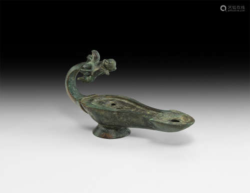 Roman Oil Lamp with Panther Handle