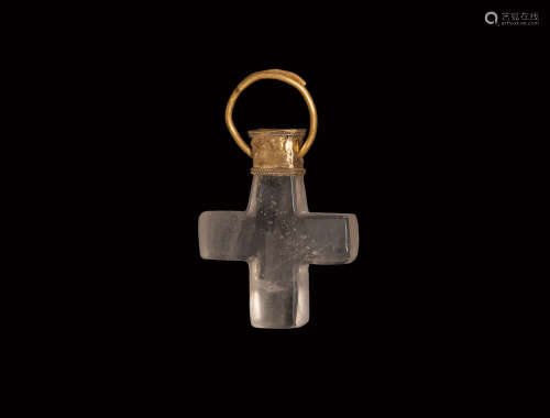 Byzantine Gold and Rock Crystal Cross Pendant
