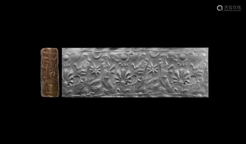 Neo-Assyrian Cylinder Seal with Worship Scene
