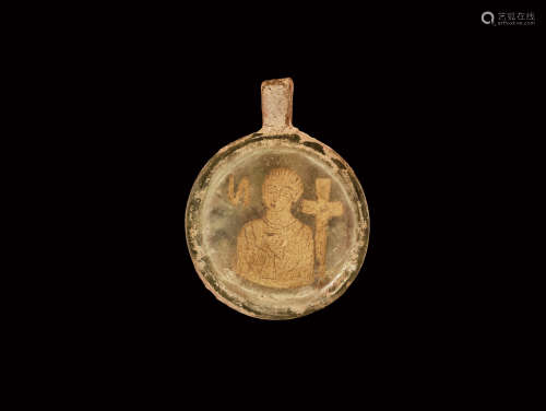 Byzantine Gold Saint in Glass Pendant