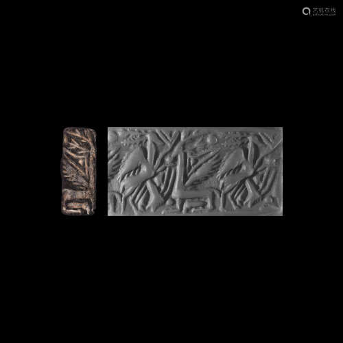 Mitannian Cylinder Seal with Winged Quadrupeds
