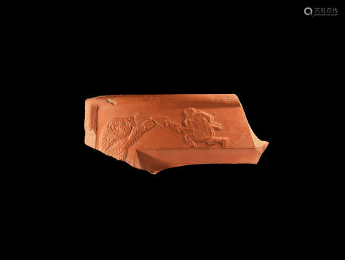 Roman Red Ware Fragment with Gladiatorial Scene