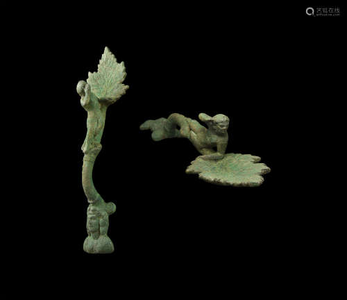 Large Roman Handle with Maenad and Bacchant