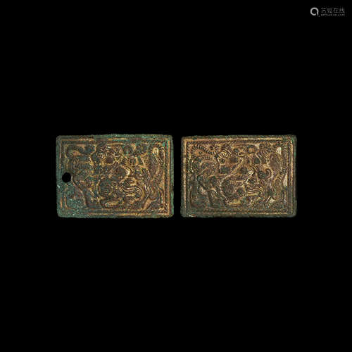 Chinese Ordos Gilt Animal Plaque Pair