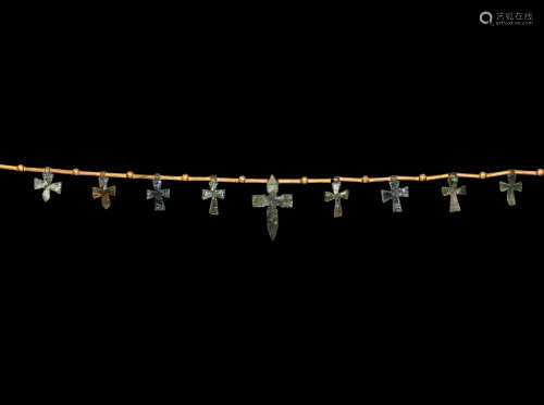 Byzantine Gold Bead Necklace with Glass Crosses