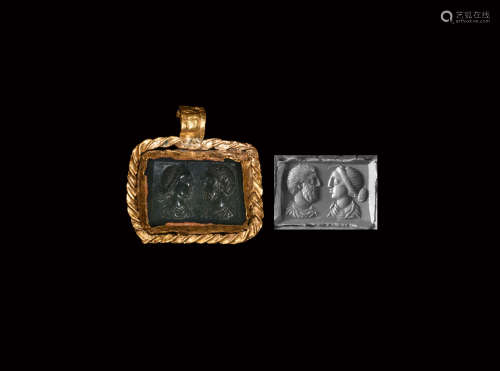 Gold Pendant with Facing Busts Gemstone